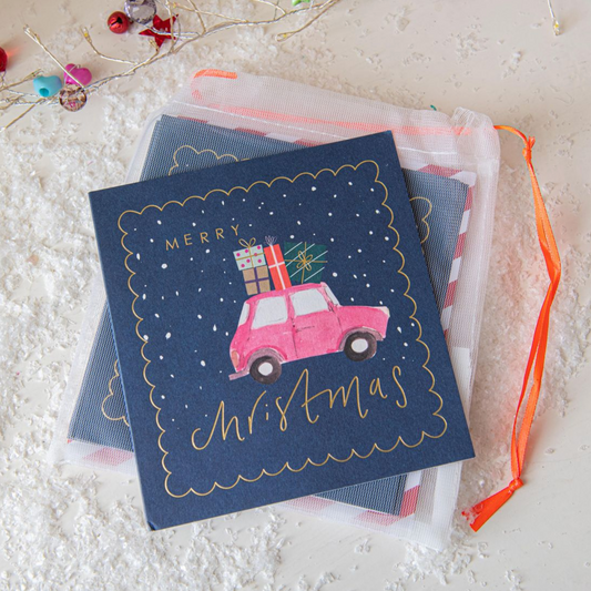 Charity Pack Of Eight Embossed Pink Mini Christmas cards
