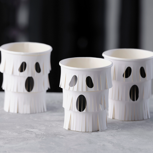 Eight Ghost Fringe Paper Halloween Cups