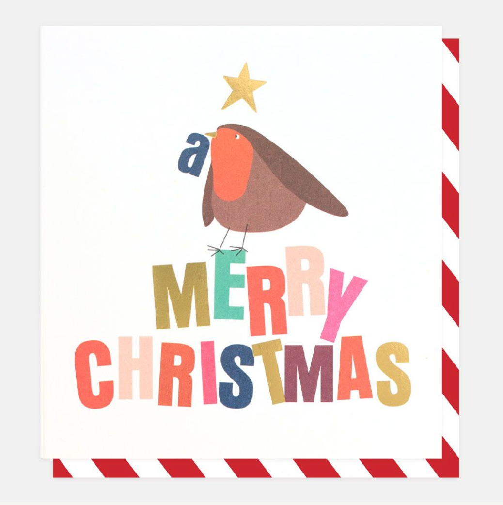 Charity Pack Of Eight Embossed  Colourful Robin Christmas cards