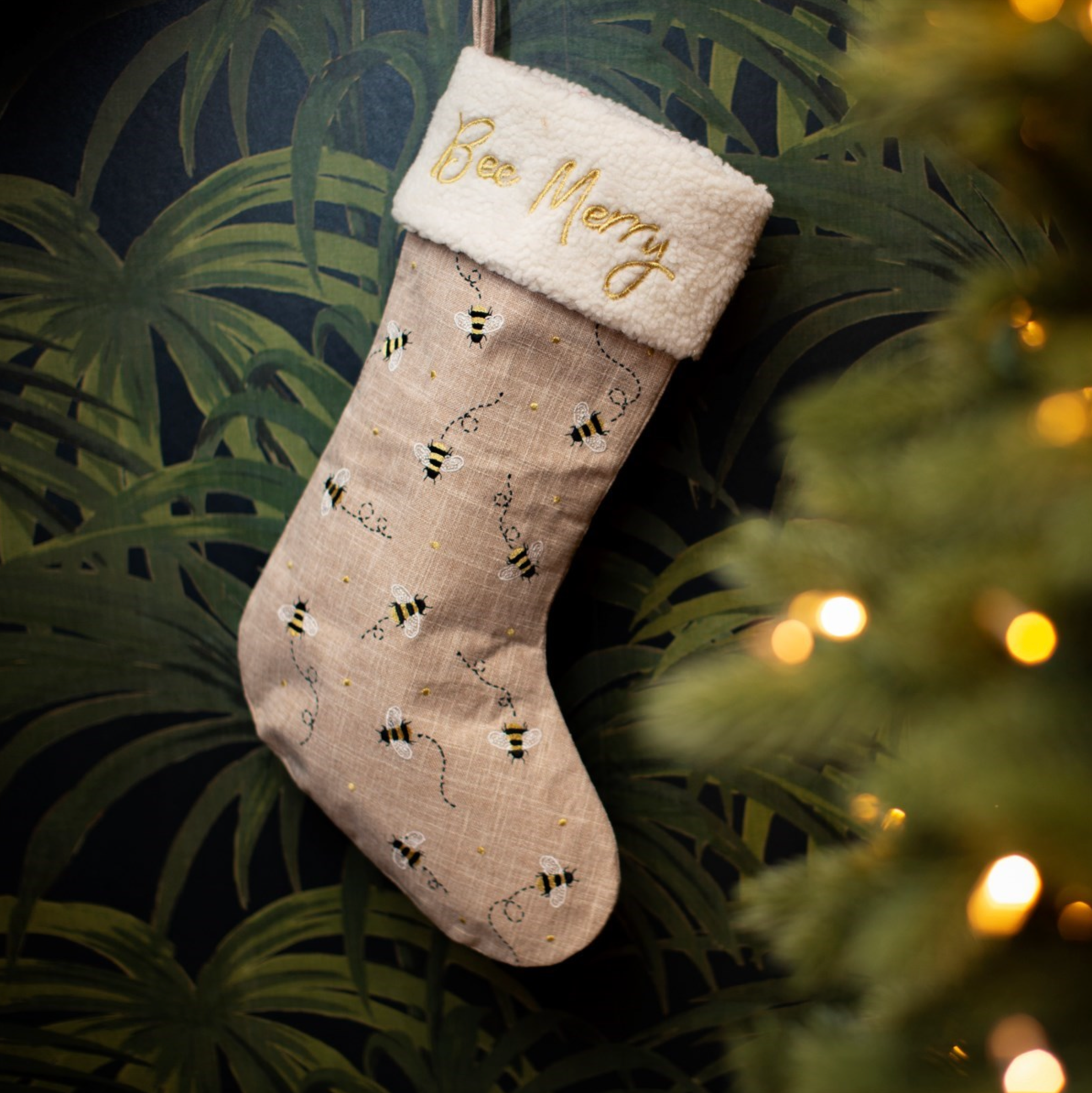 Personalised Golden Bee Merry Stocking