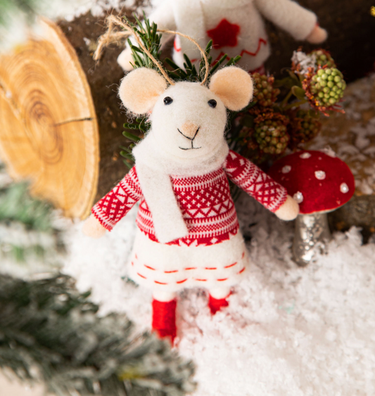Felt Mouse In Jumper Christmas Bauble