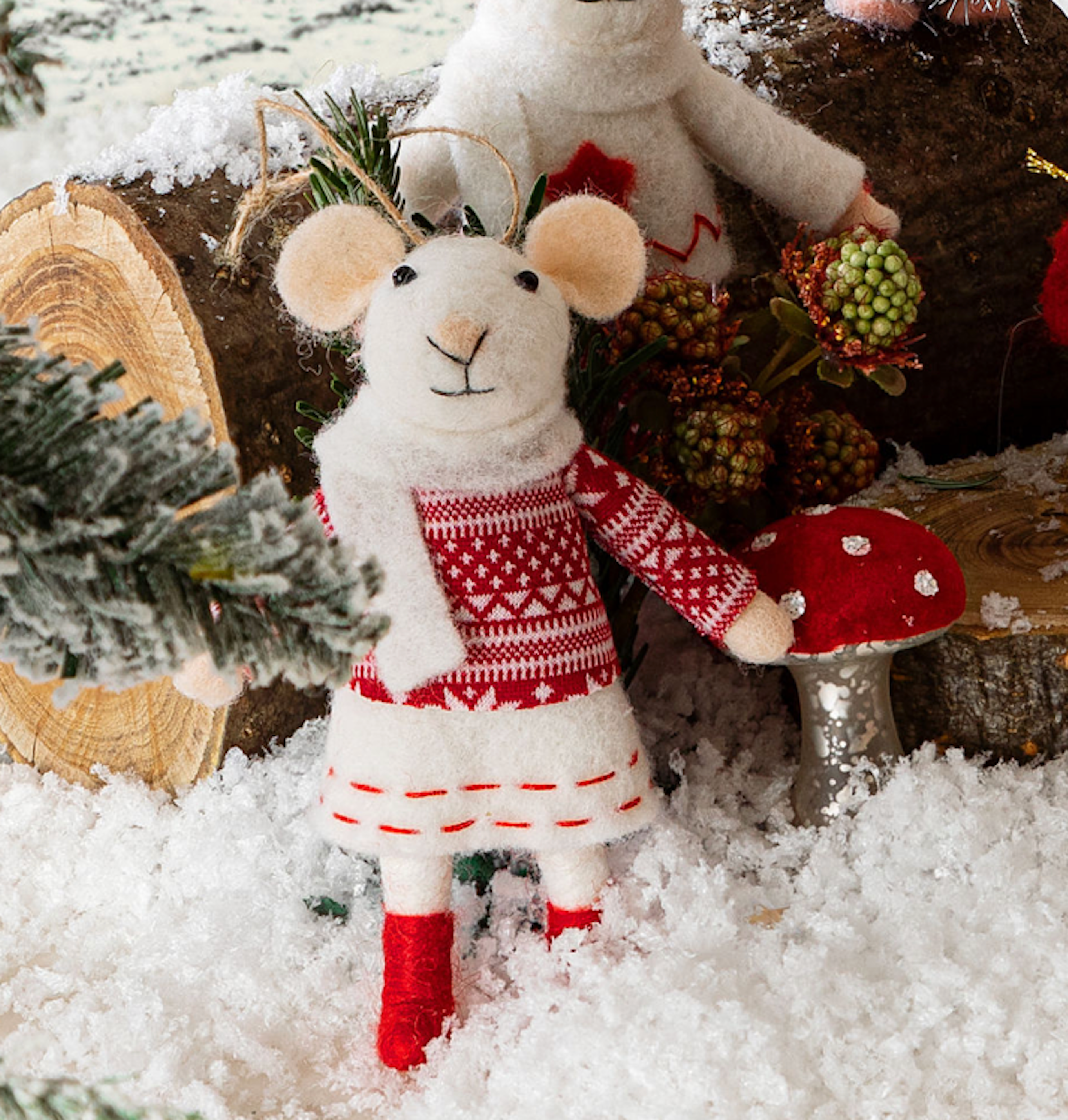 Felt Mouse In Jumper Christmas Bauble