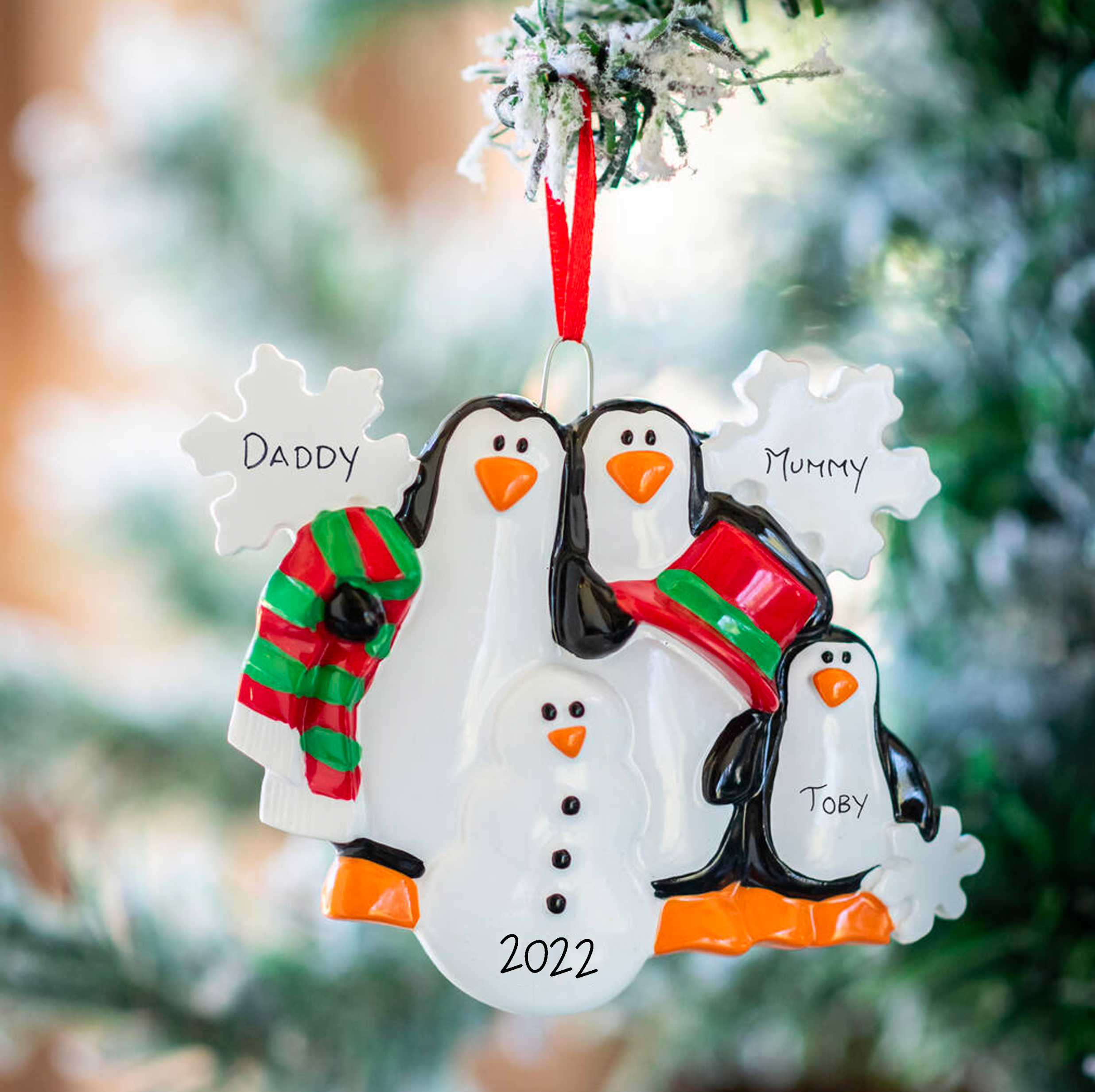Personalised Christmas Penguin Family Decoration