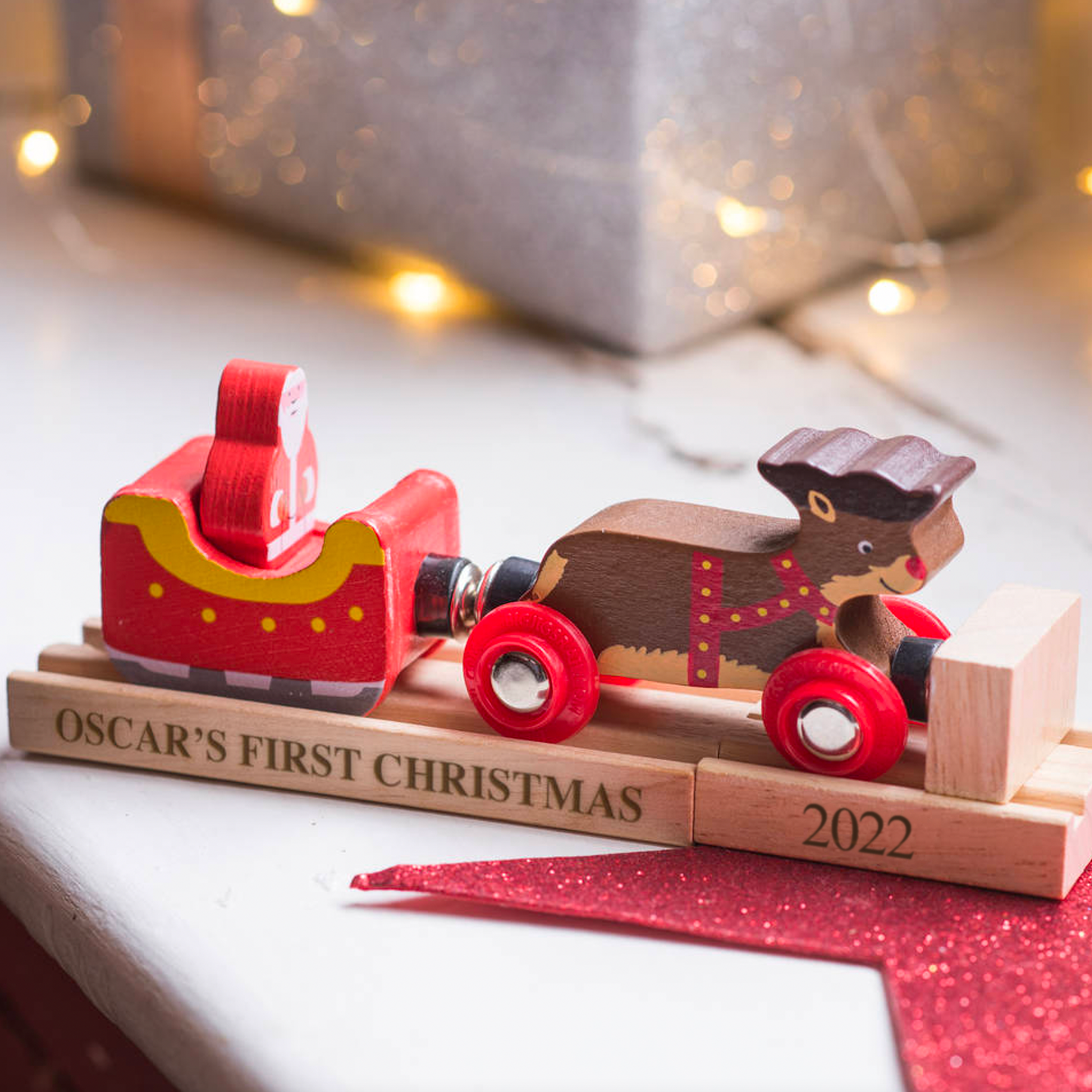 Personalised Wooden Santa Train and Engraved Track