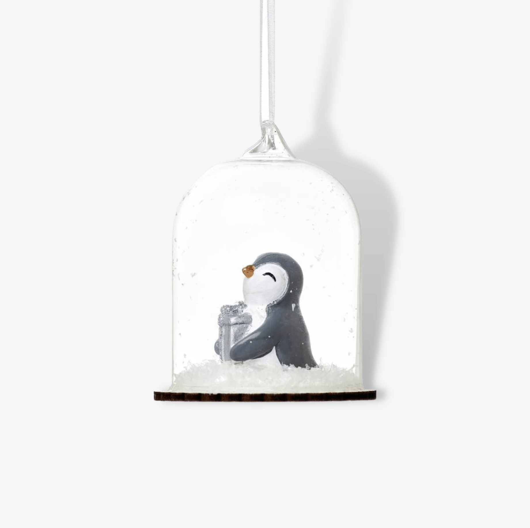 Penguin With Gift Dome Glass Bauble
