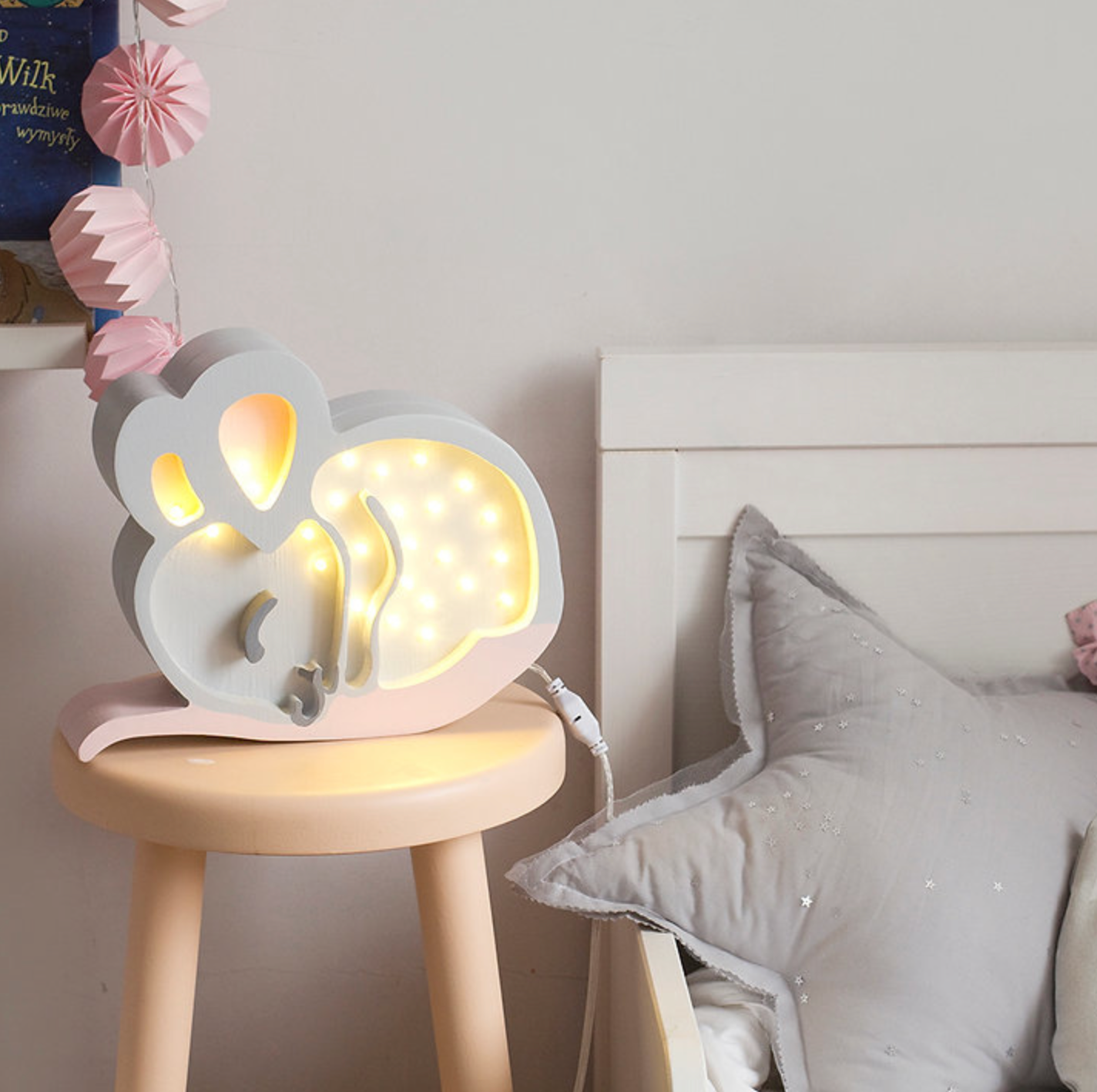 Handmade Wooden Mouse Nursery Lamp