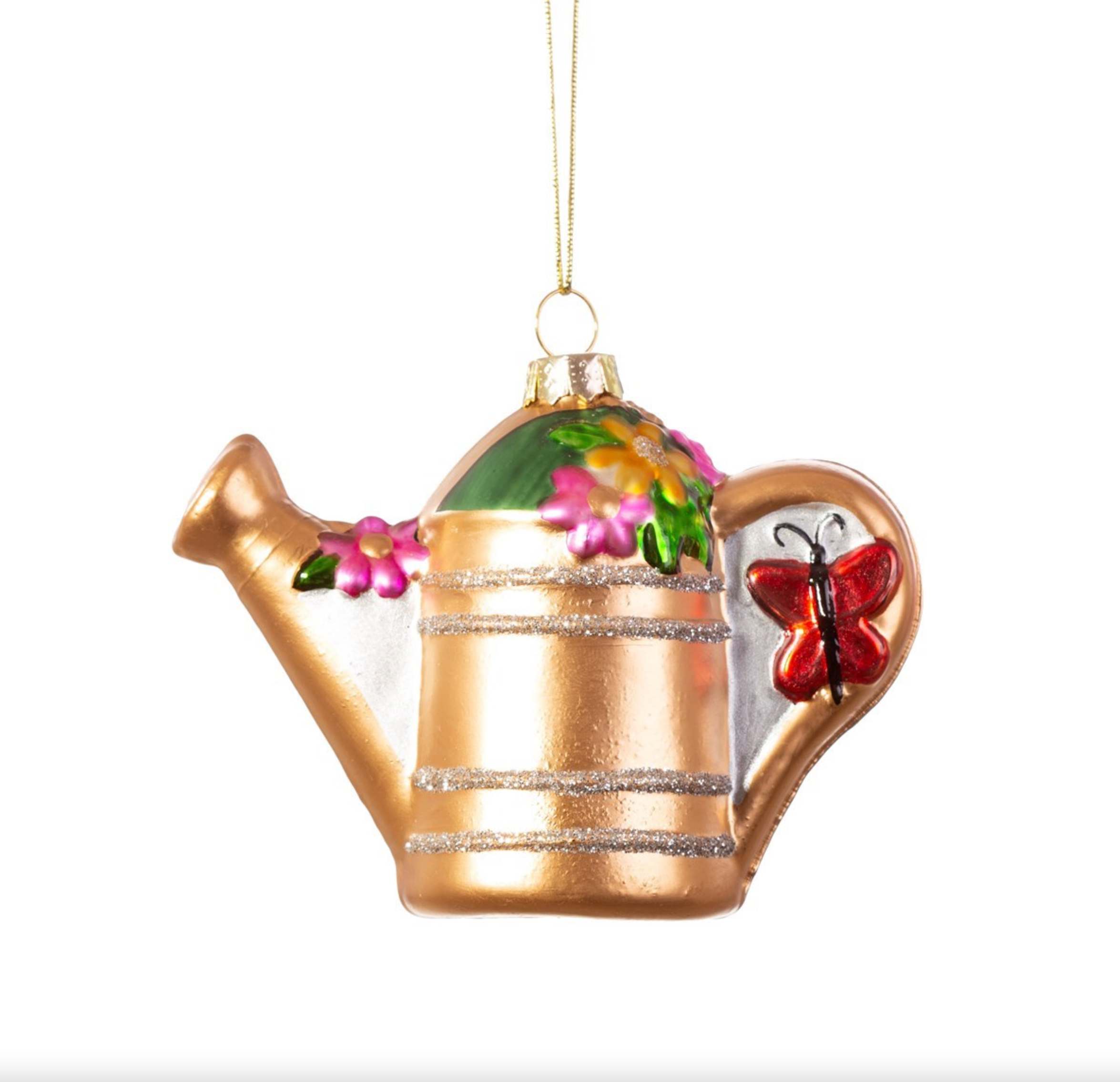 Sweet Glass Gardeners Gold Watering Can Bauble