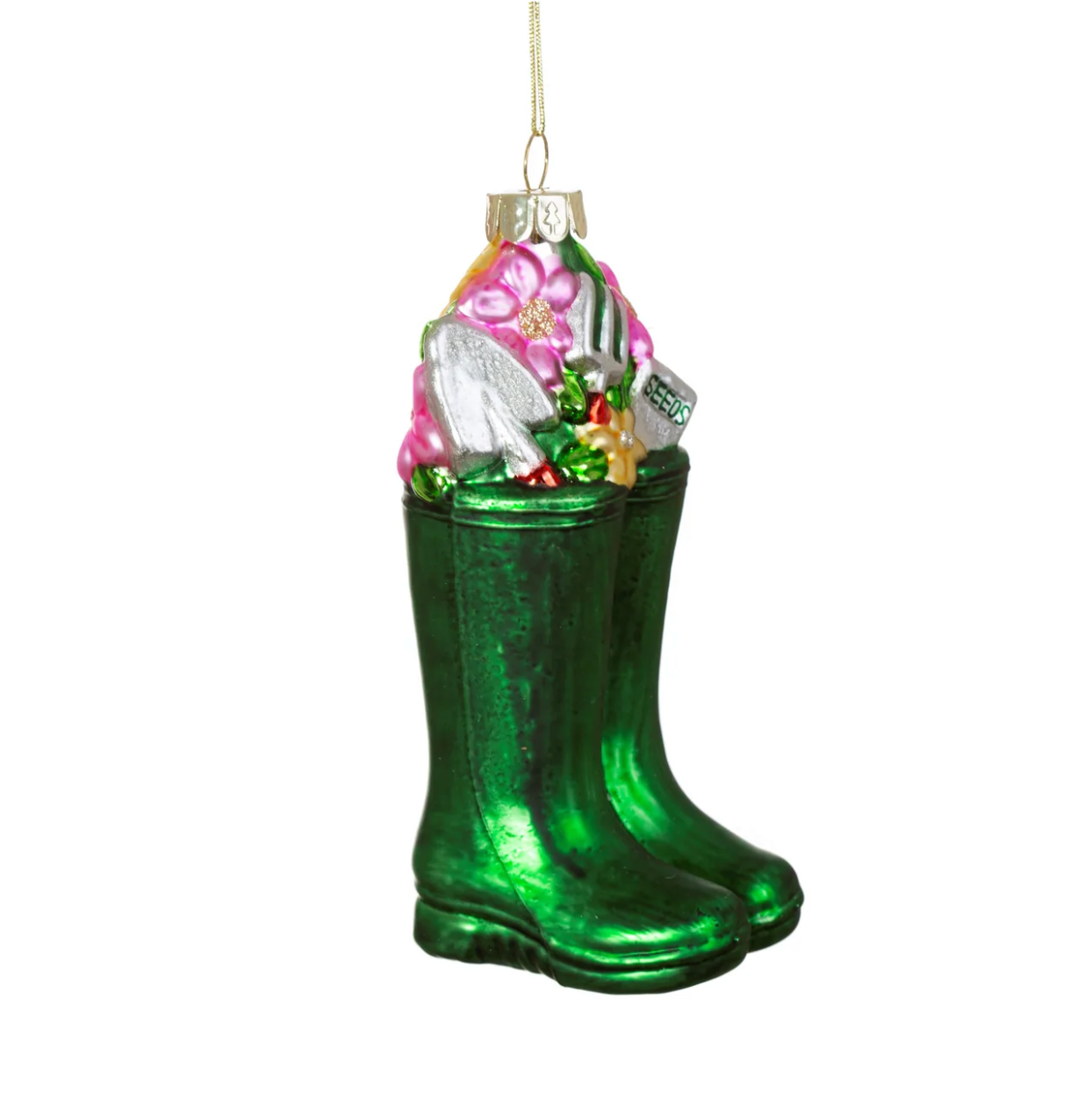 Sweet Glass Gardeners Green Wellington Boots Bauble