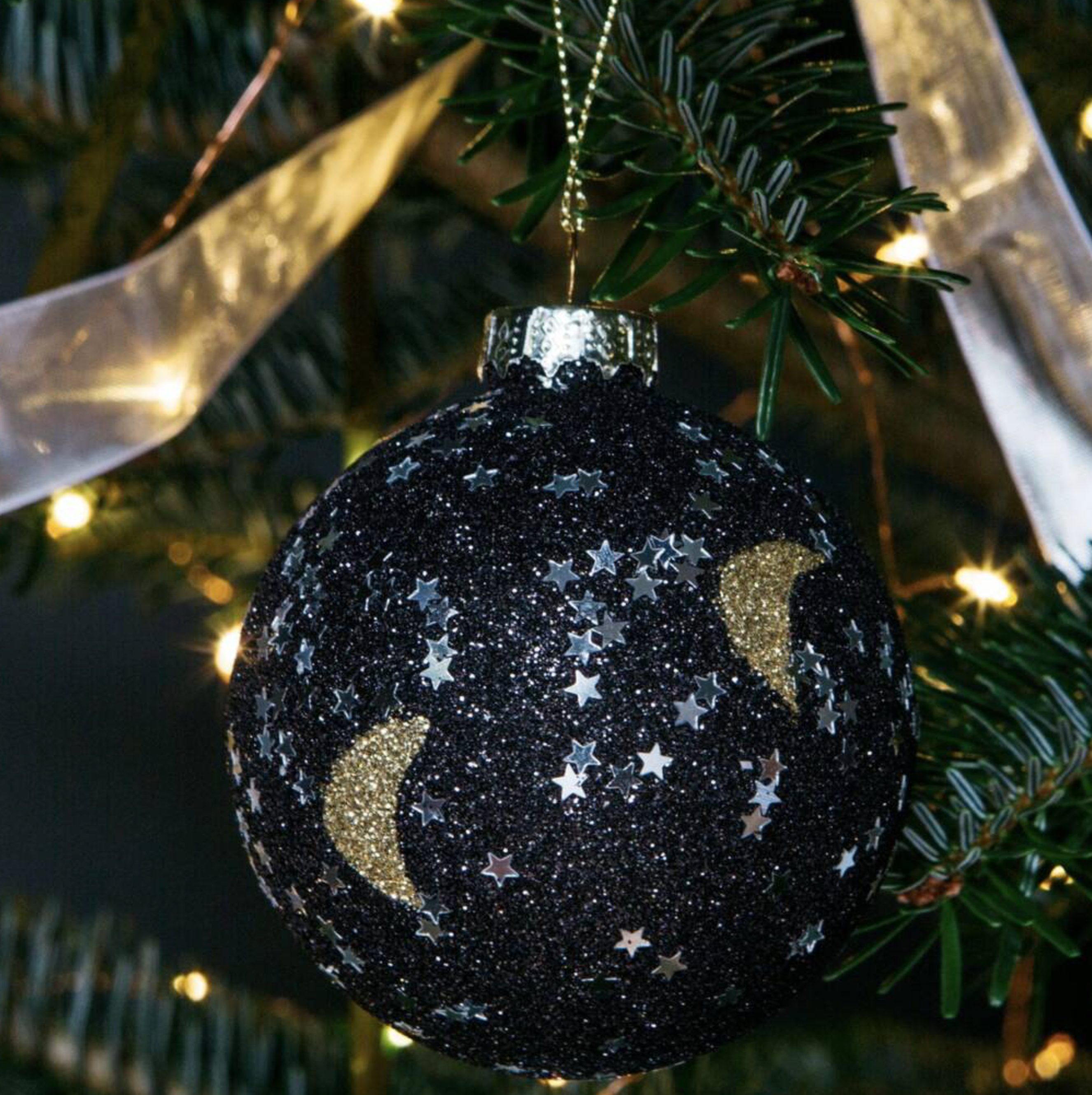 Luxe Glitter Star And Moon Bauble
