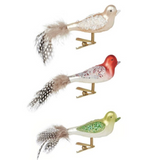 Three Feathered Glass Birds On Clips