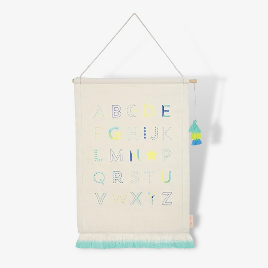 Blue Alphabet Embroidered Wall Sampler