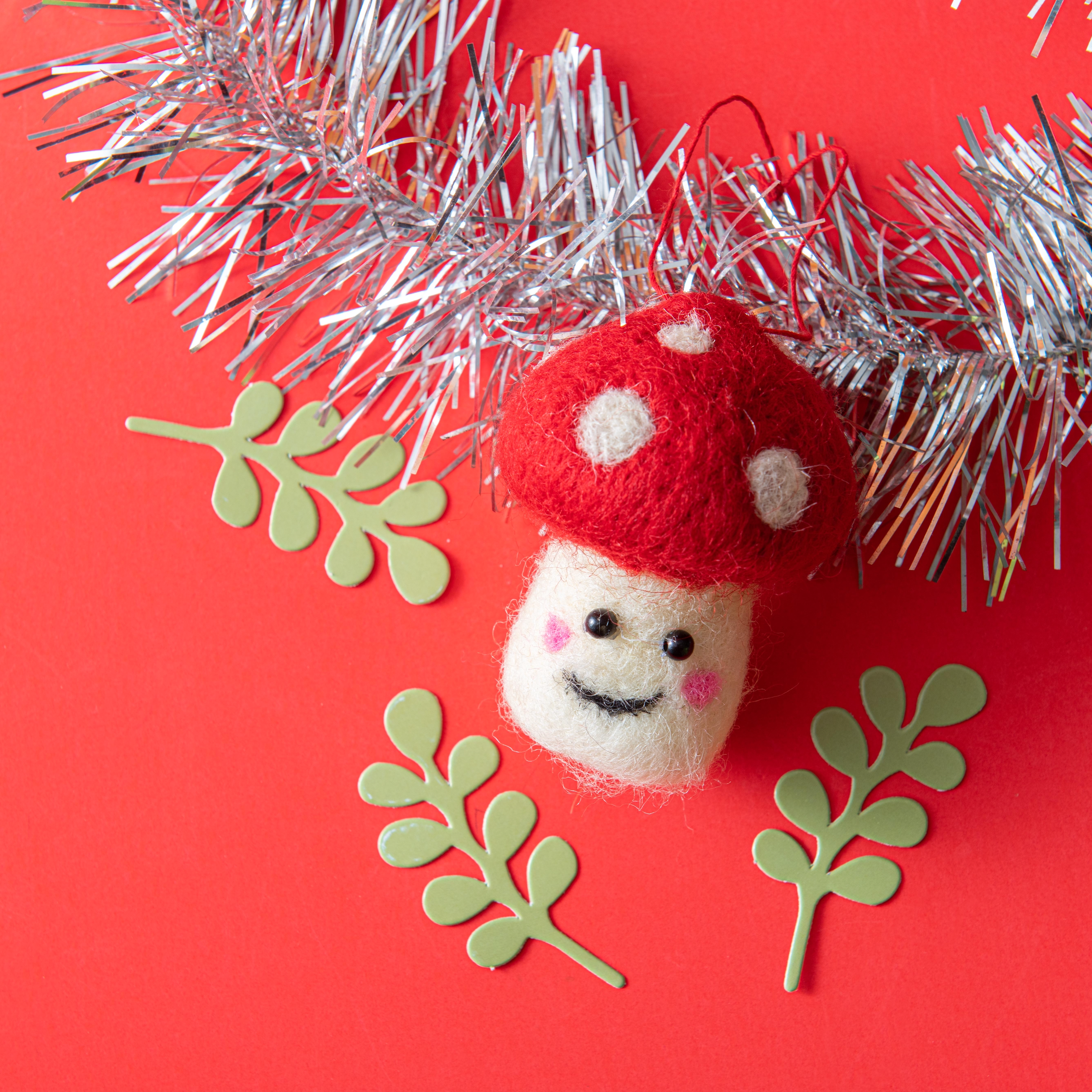 Kawaii Happy Face Mushroom Christmas Decoration