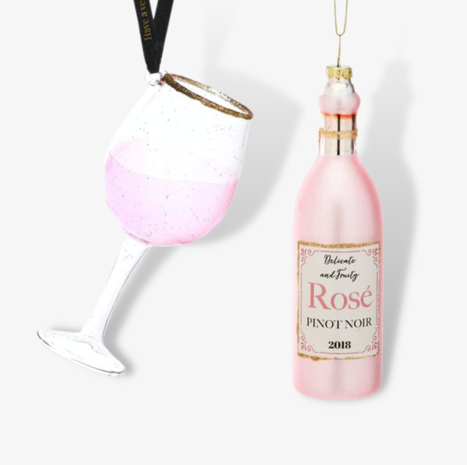 Bottle And Rosé Wine Glass Shaped Bauble Set