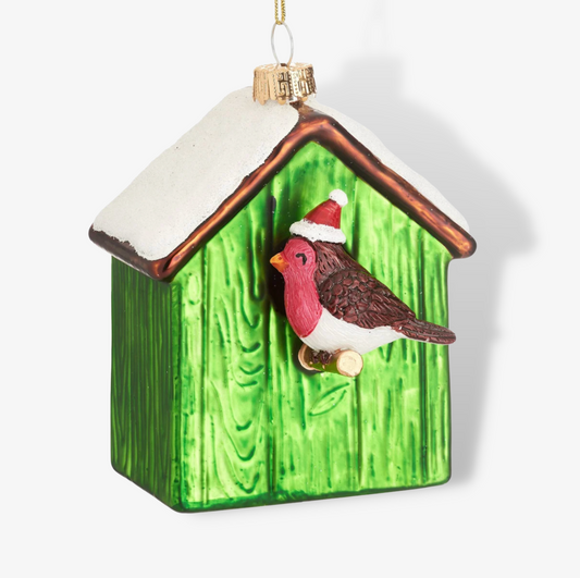 Bird House Glass Christmas Decoration