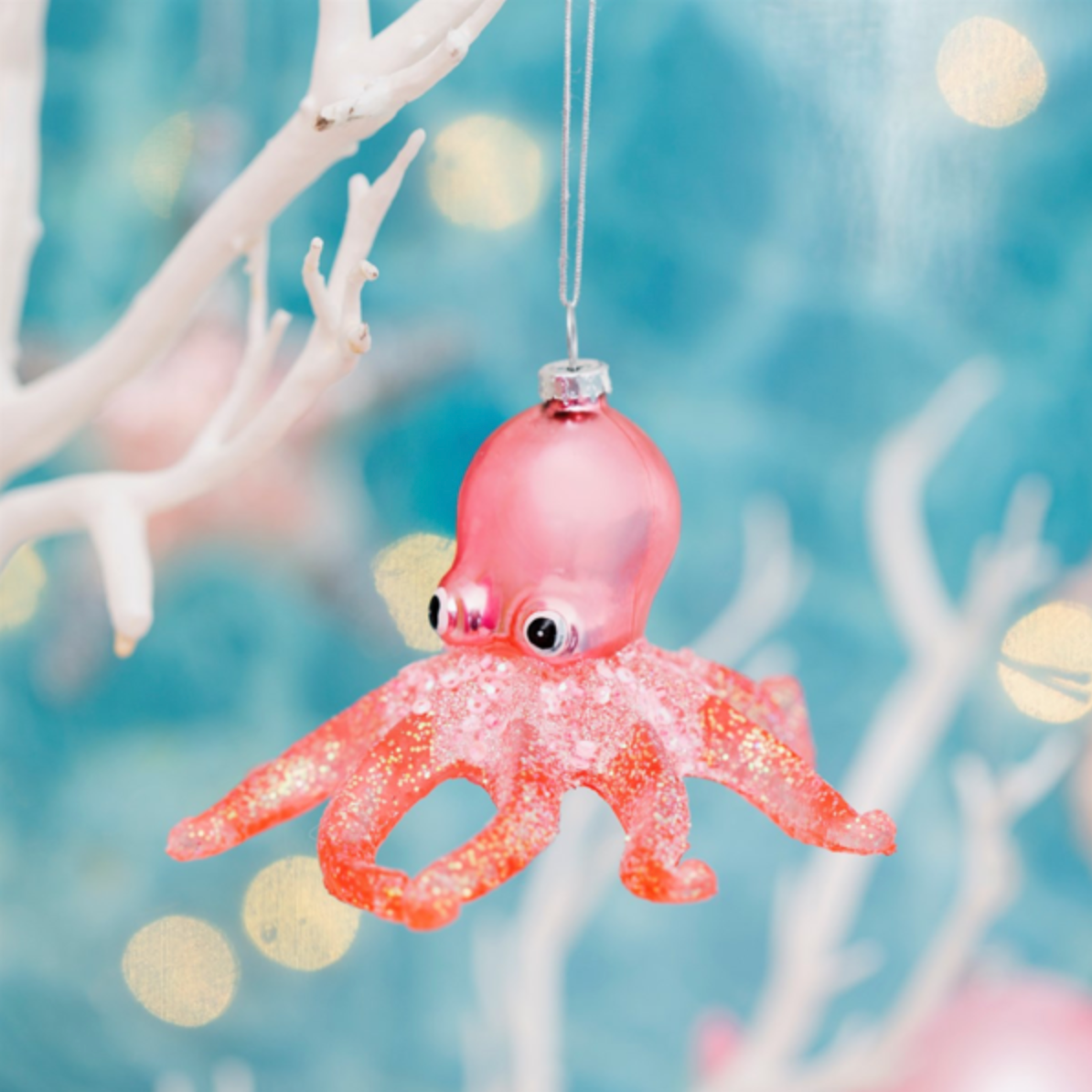 Pink Glitter Octopus Shaped Bauble