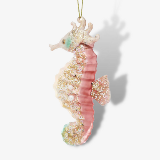 Pink Glitter Seahorse Shaped Bauble