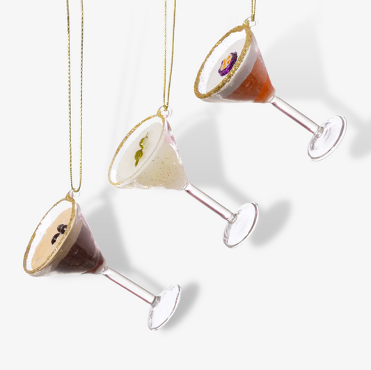 Set Of Three Martini Cocktail Bauble