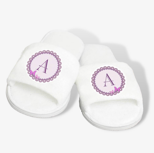 Butterfly Design Initial Velour Slippers