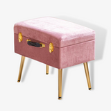 Pink Velvet Storage Stool With Gold Legs