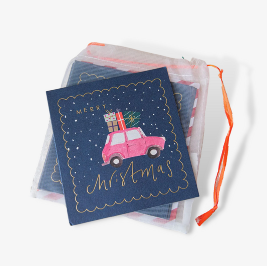 Charity Pack Of Eight Embossed Pink Mini Christmas cards