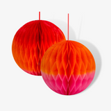 Two Red, Orange And Pink Ombre Paper Decorations
