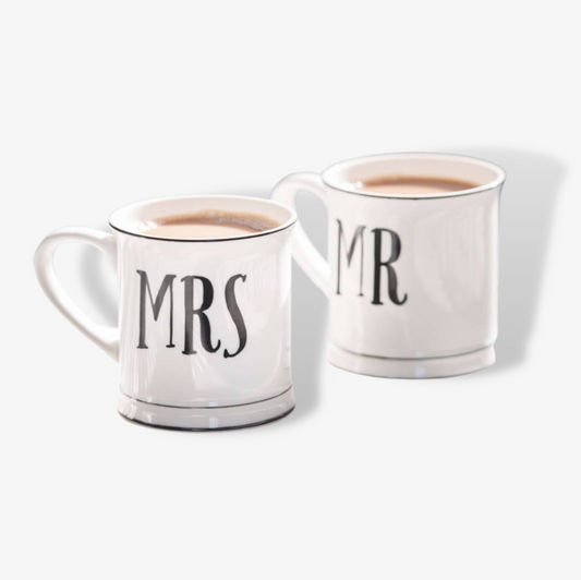 Set Of Mr And Mrs Typographic Mugs