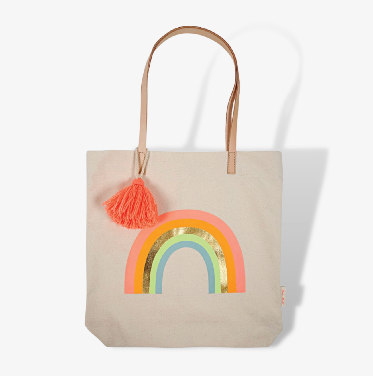 Rainbow Print Canvas Tote Bag With Tassle