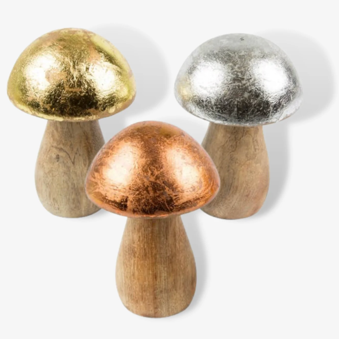 Wooden Metallic Mushroom Trio