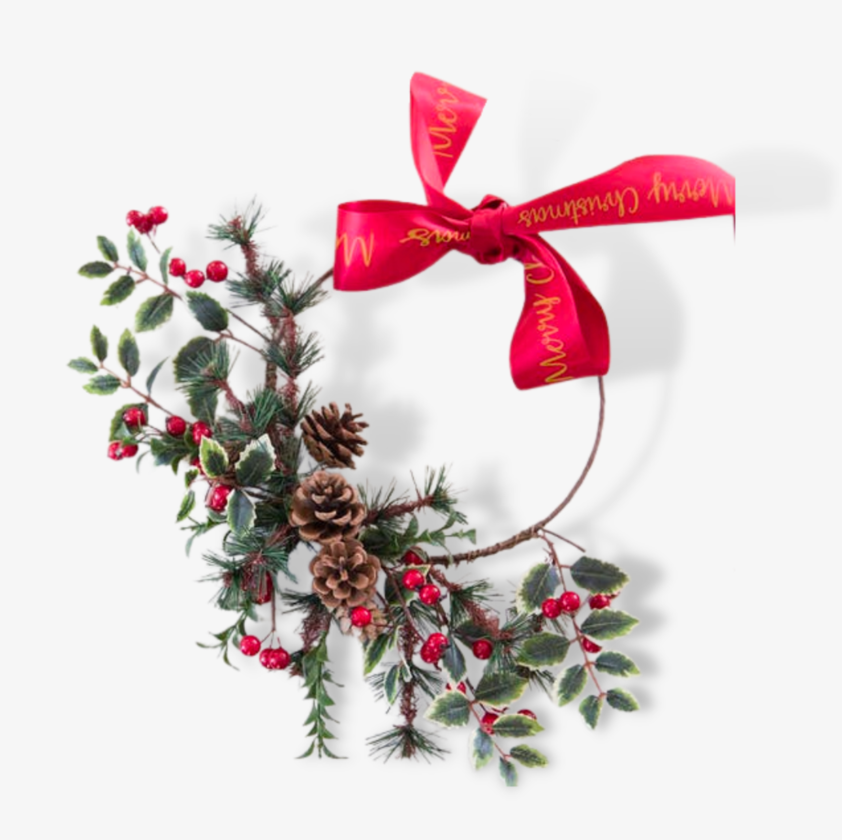 Christmas Half Wreath With Personalised Ribbon