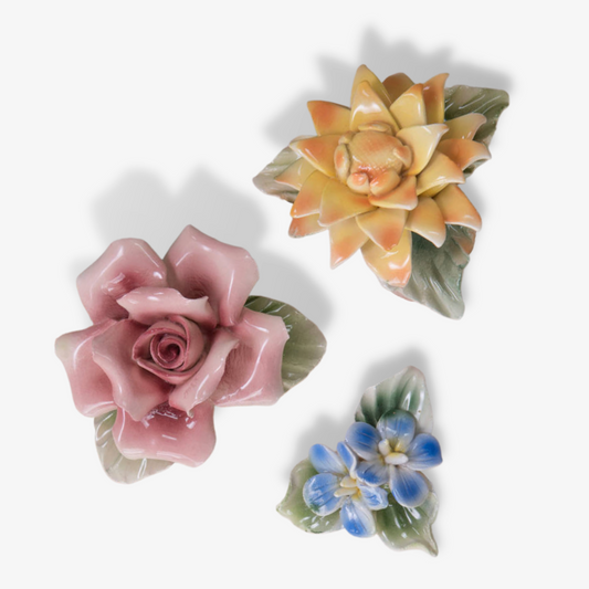 Delicate Porcelain Flower Magnets Set Of Three