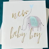 Elephant Balloon New Baby Boy Card
