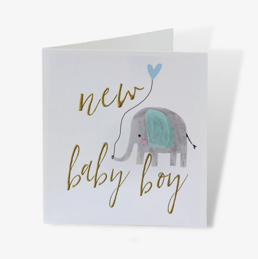 Elephant Balloon New Baby Boy Card