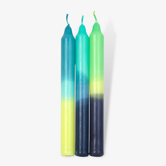Pack Of Three Ombre Blue And Green Candles