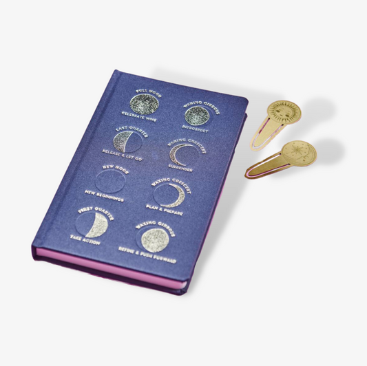 Moon Phases Journal And Two Matching Brass Bookmarks