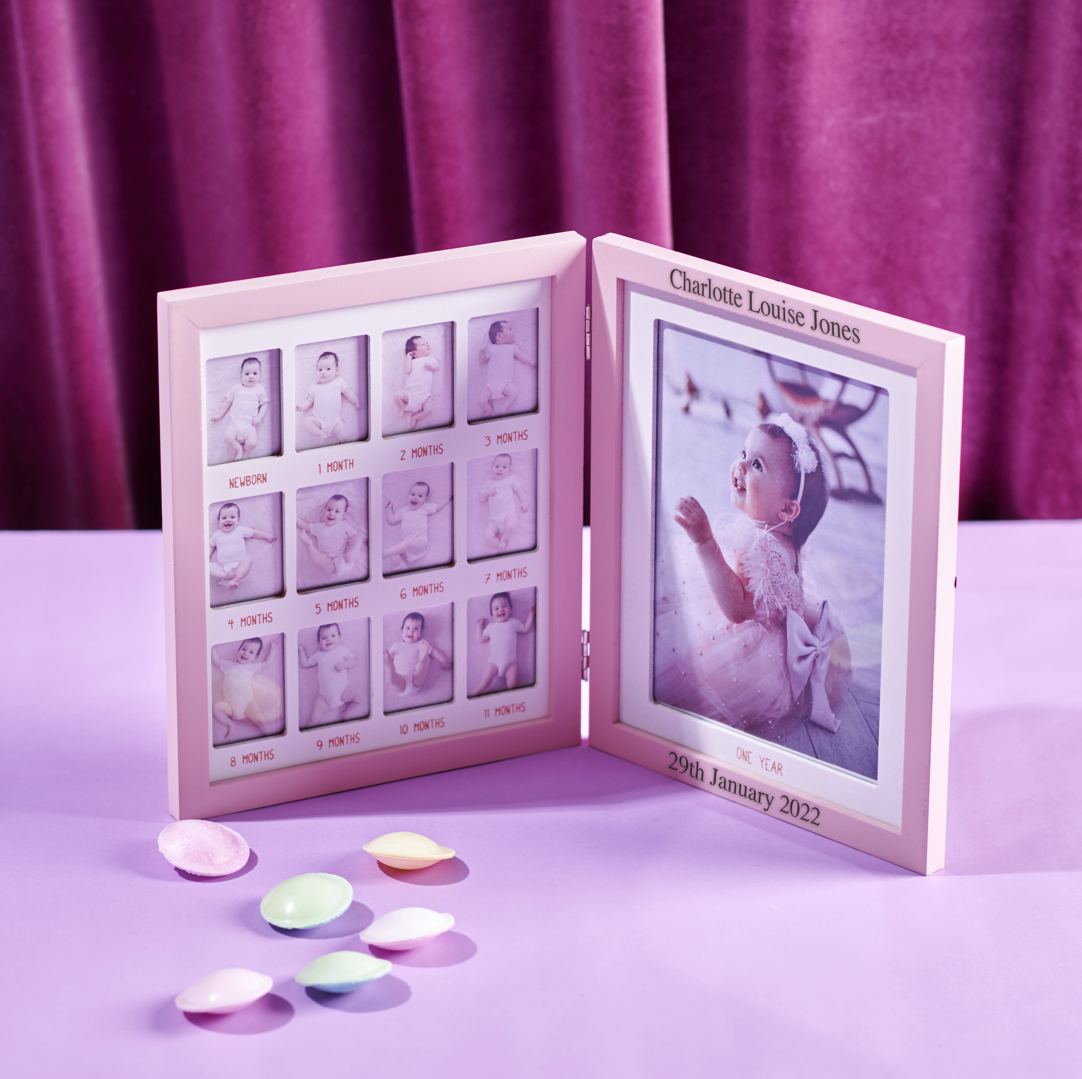 Personalised Pink Baby First Year Multi Photo Frame