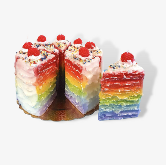 Fake Birthday Rainbow Cake Candle Slice