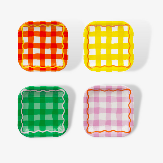 Set Of 12 Gingham Party Paper Plates