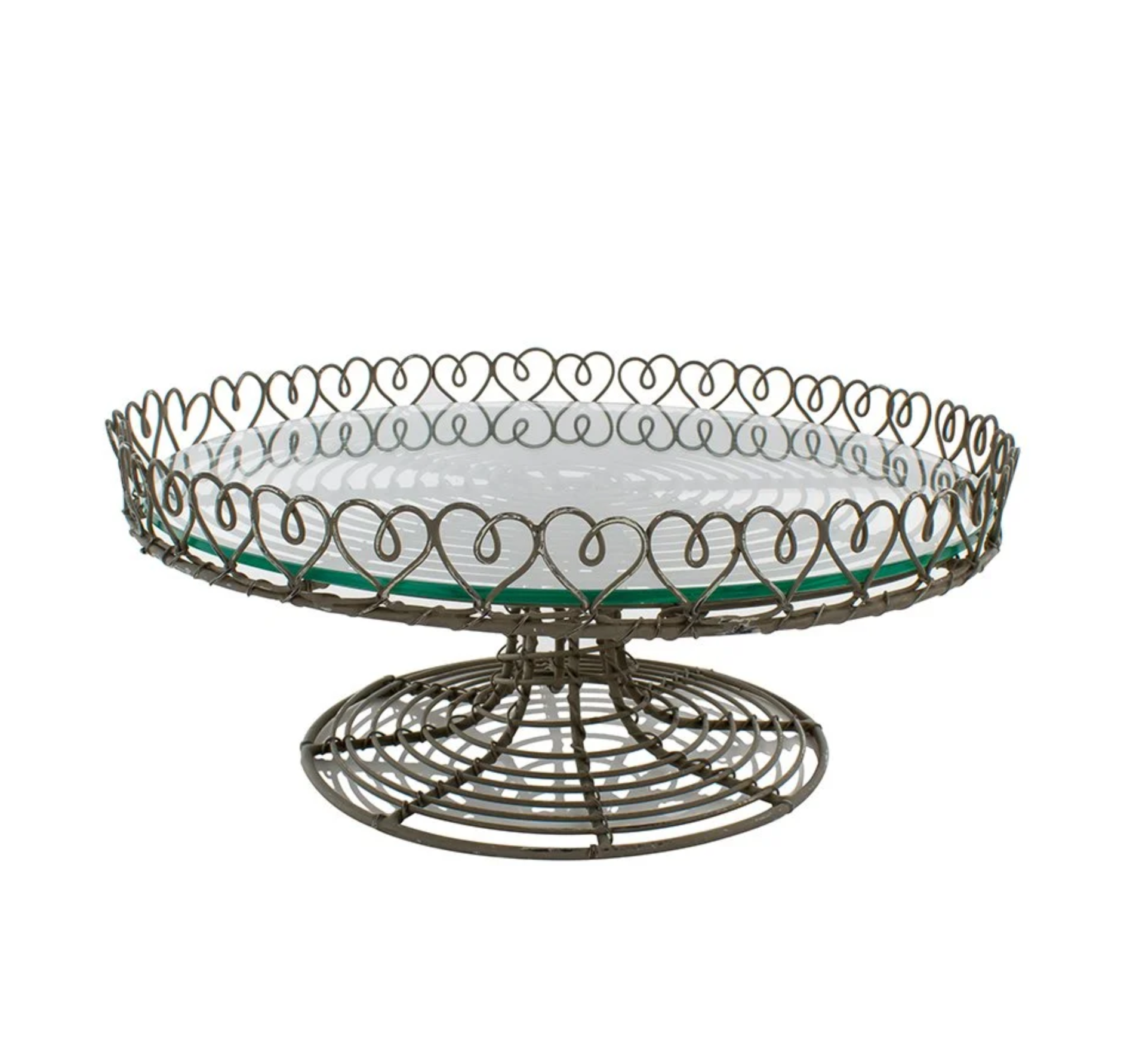 Love Heart Wire Cake Stand With Glass Plate