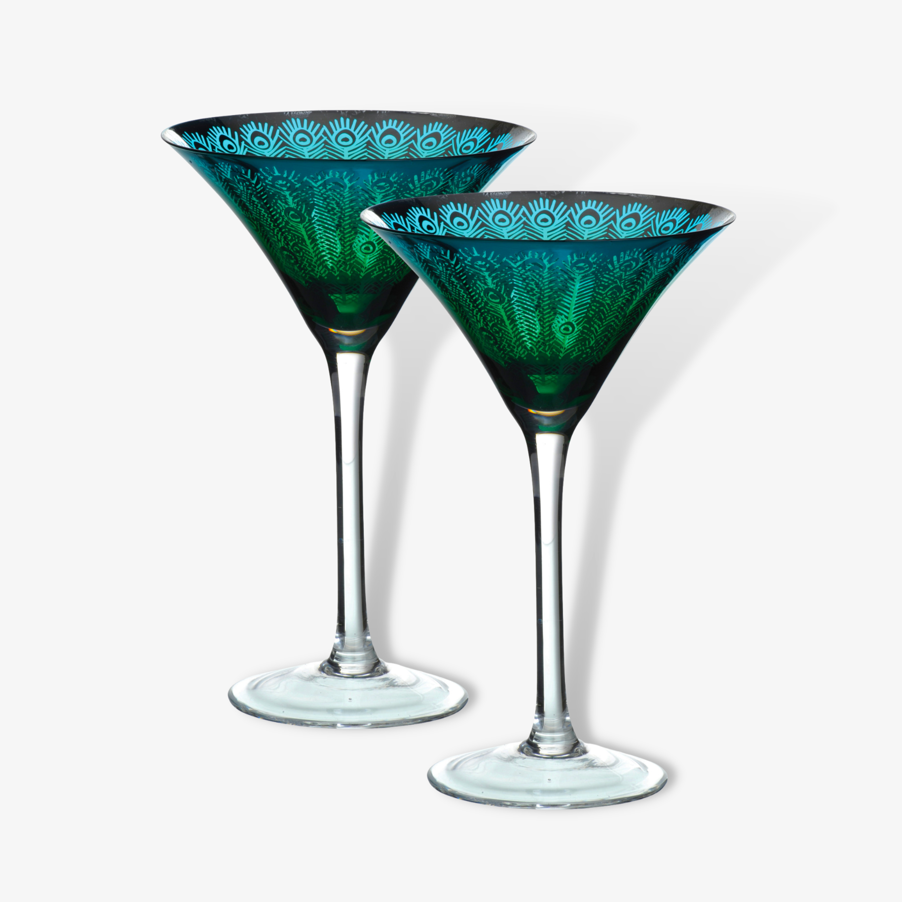 Electroplated Peacock Design Martini Glasses