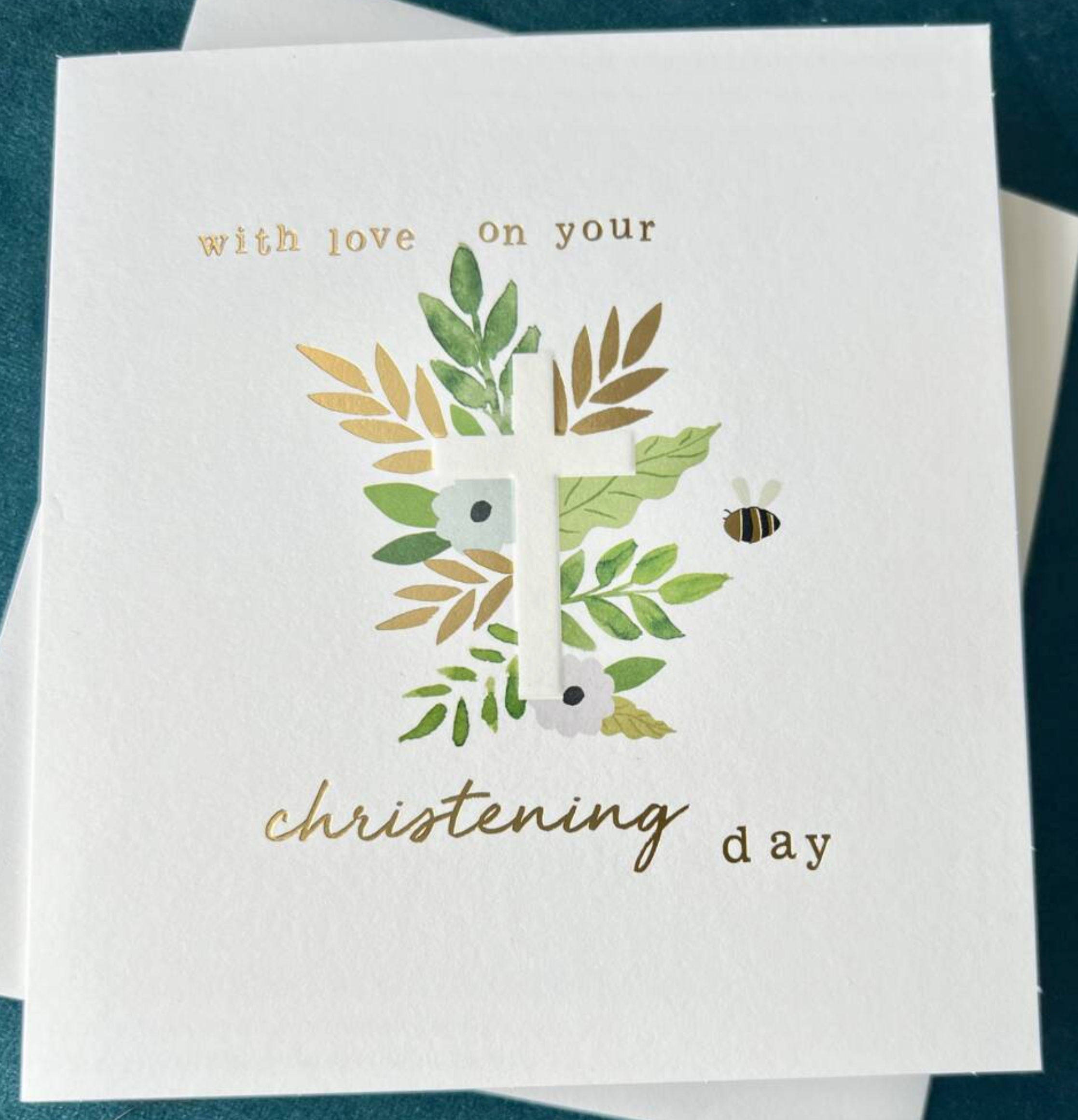 Christening Day Foliage Cross card