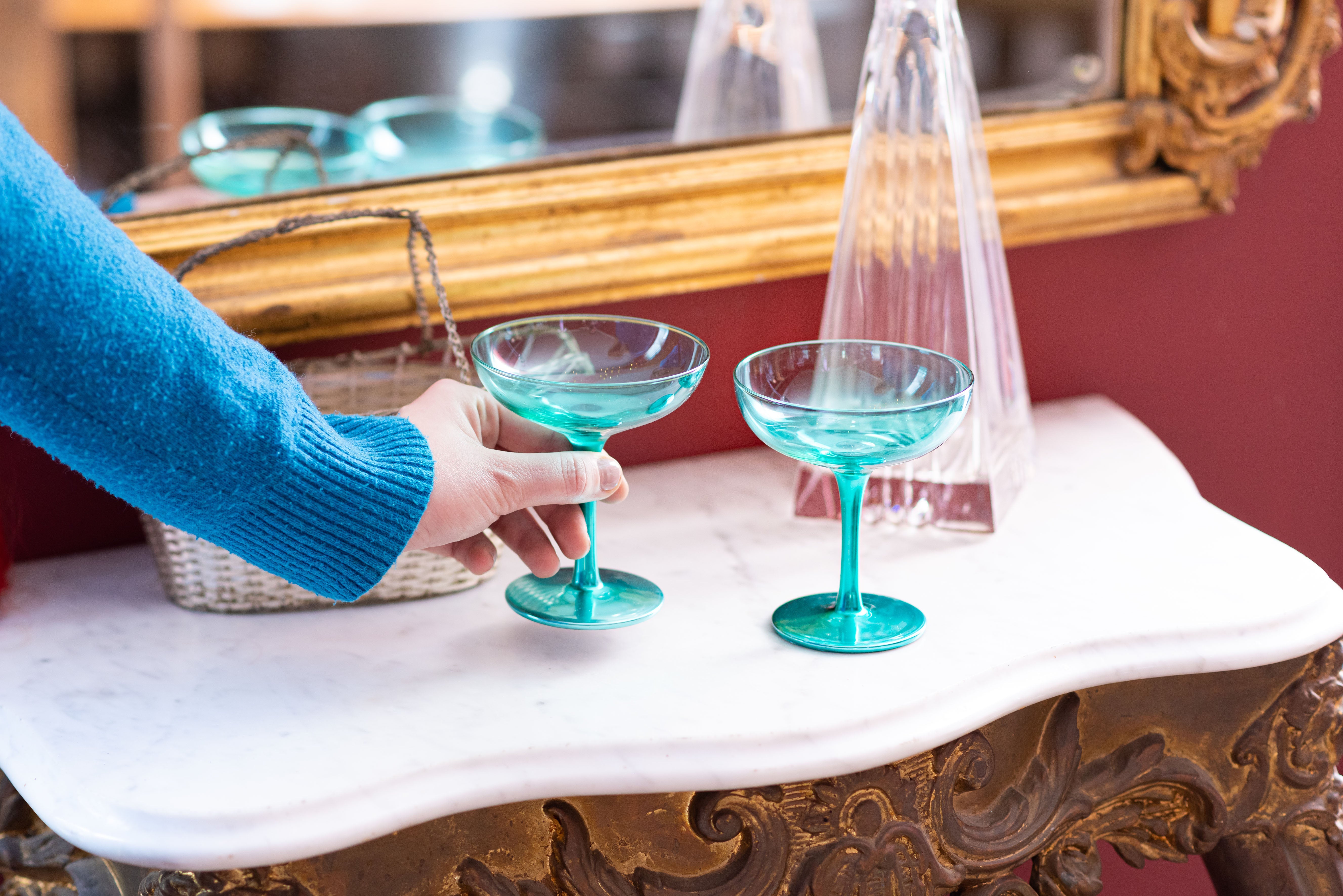 Set Of Two Blue Champagne Saucers