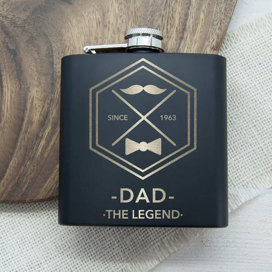Dads Black Vintage Style Hip Flask