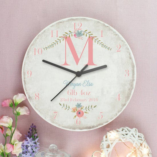 Personalised Floral Wooden Clock