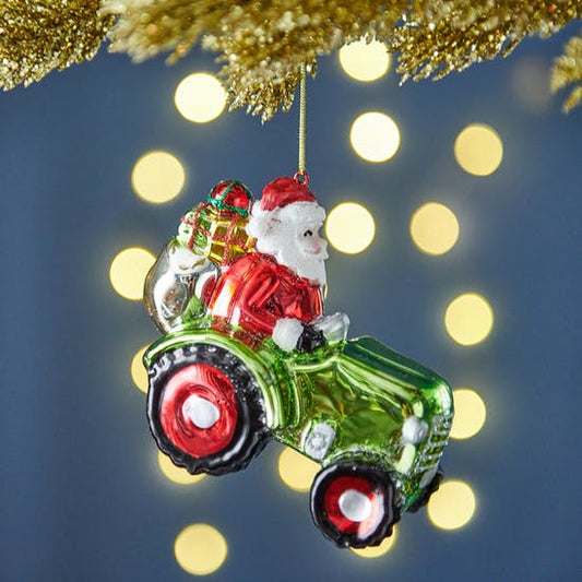 Santa Driving A Tractor Bauble