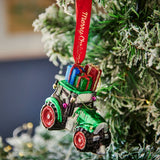 Glass Tractor Bauble With Gifts