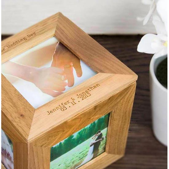 Personalised Oak Wedding Photo Cube