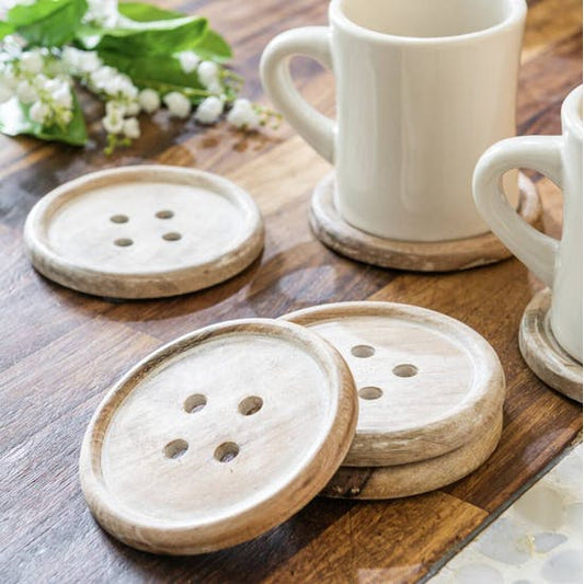 Set Of Six Giant Button Wood Coasters
