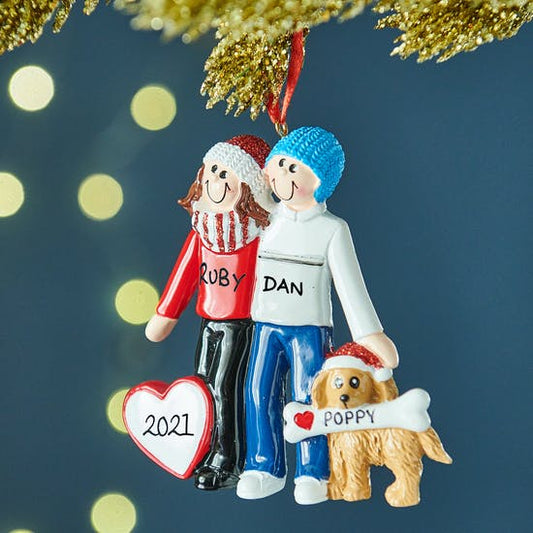 Personalised Heart Couple With Dog Decoration