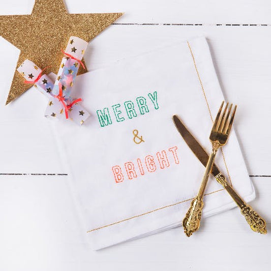 Christmas Linen Napkin With Embroidery