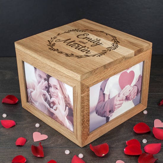 Couple's Oak Photo Keepsake Box